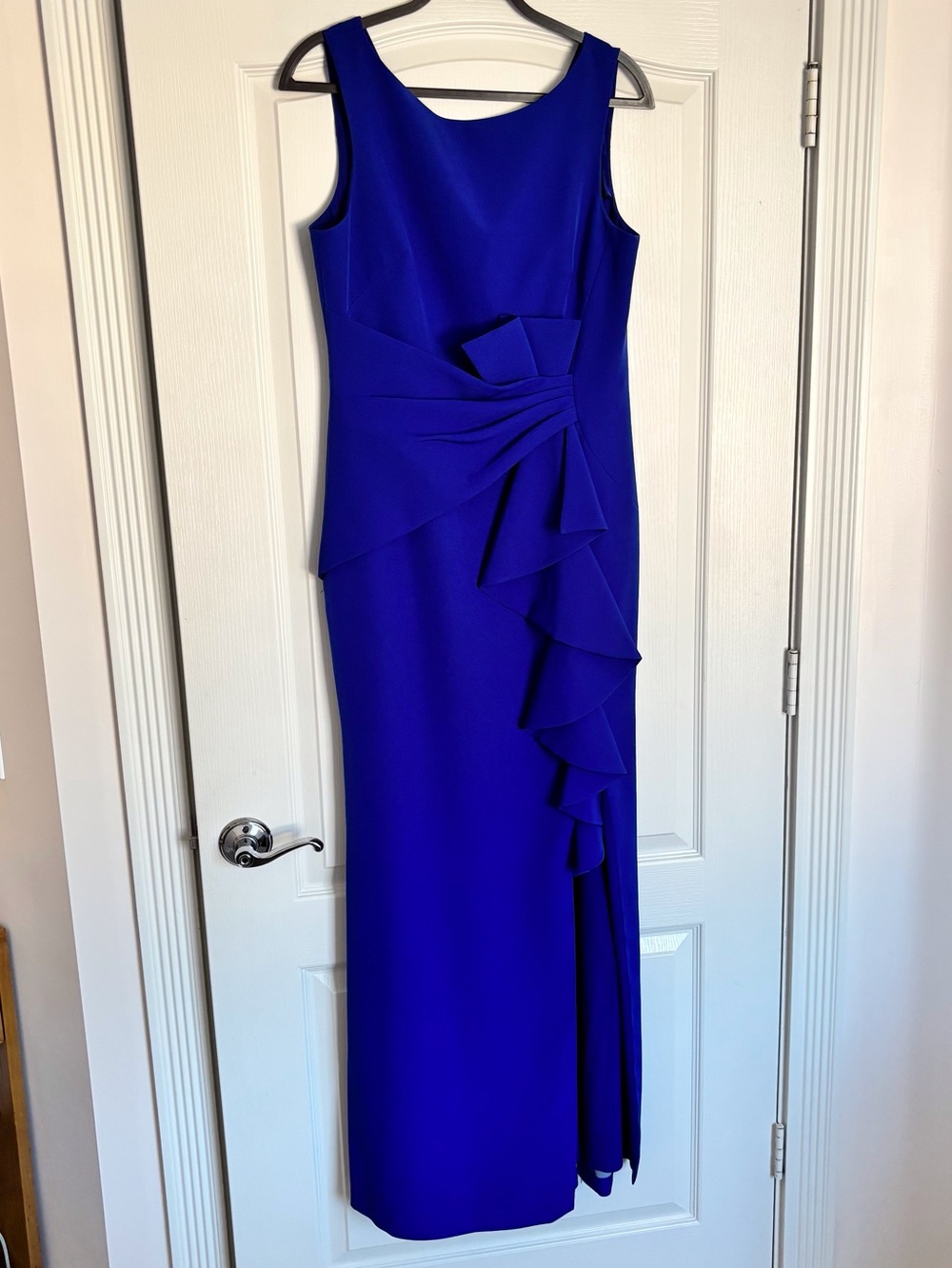 Eliza J Sleeveless Cascading-Ruffle Gown
